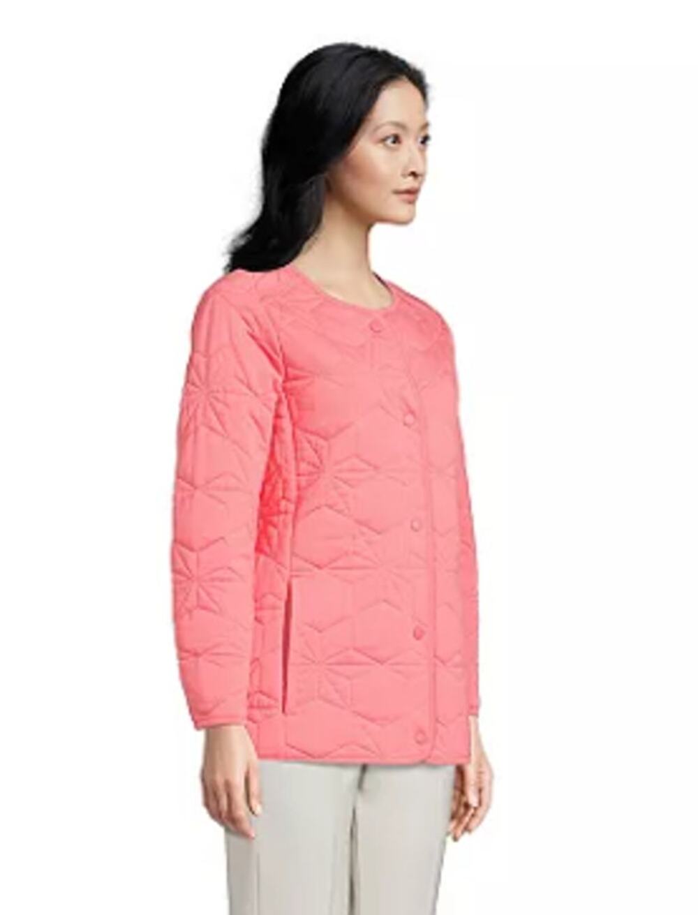 Lands' End Women's Cotton Quilted Long Insulated Jacket Small Wood Lily
